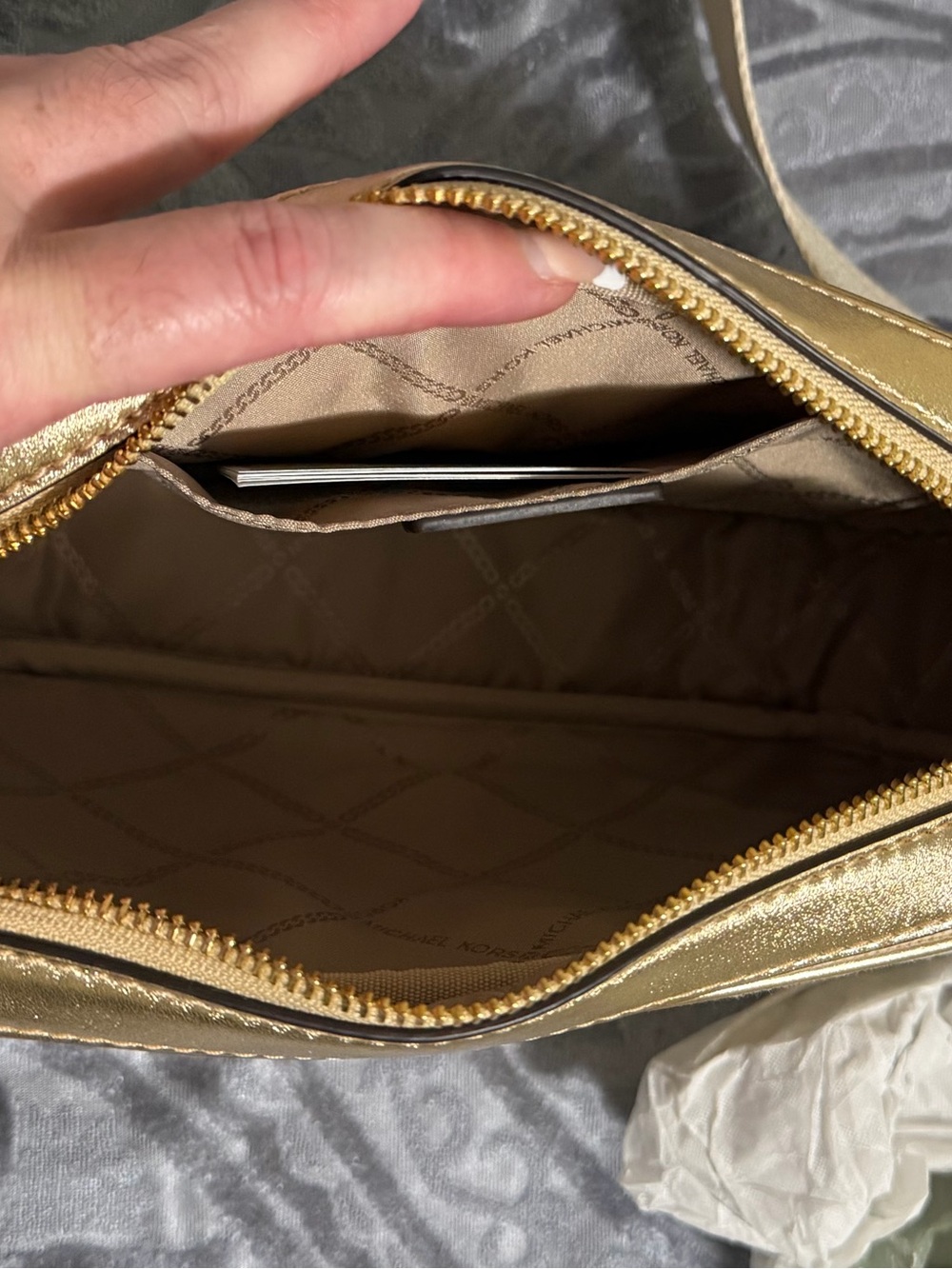 Michael Kors Metallic Gold Crossbody Camera Bag with Logo Strap - Picture 4 of 4